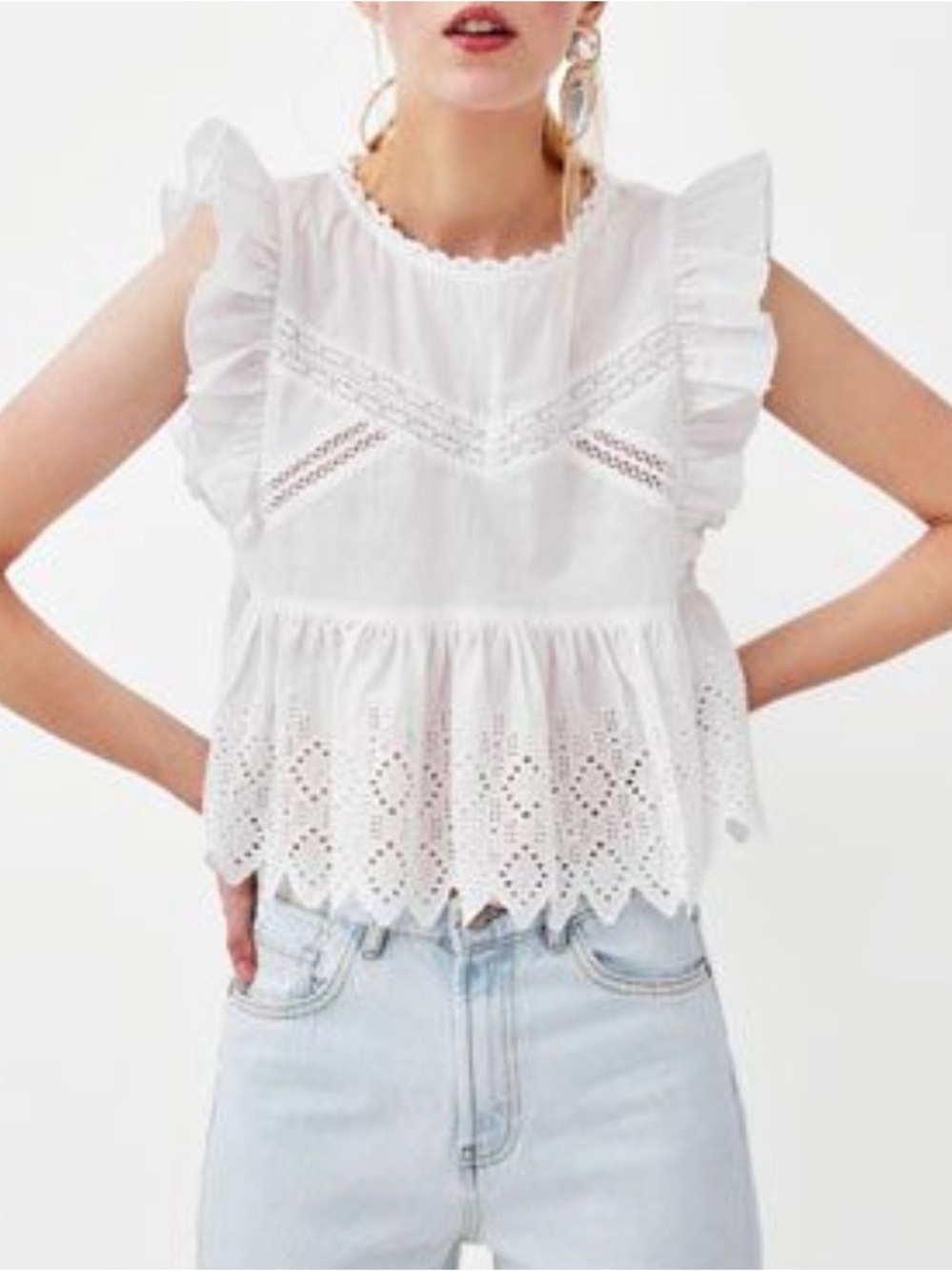 White Eyelet Ruffle Lace Tank Top Size M NWOT